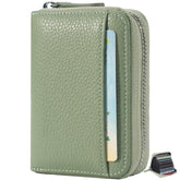 RSXING Women Credit Card Holder Genuine Leather RFID Blocking Wallets Zipper Card Case Ladies Wallet Small Compact Accordion ID Purse for Women and Men(Green)